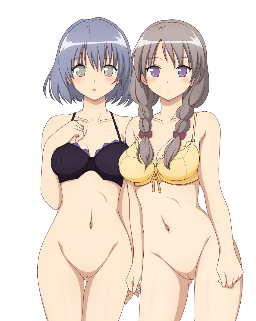 2girls absurdres blush bottomless bra female highres human legs lingerie long_hair mayoi_neko_overrun! multiple_females multiple_girls nude nude_filter photoshop pussy satou_(mayoi_neko_overrun!) suzuki_(mayoi_neko_overrun!) uncensored underwear