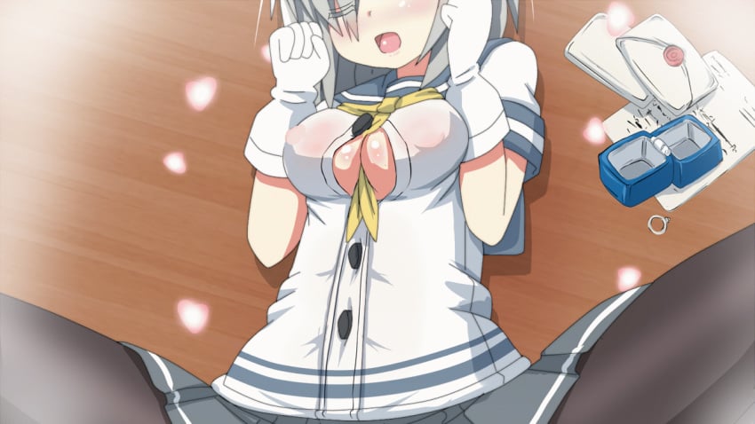 animated bouncing_breasts bursting_clothes clothed clothed_sex cute female gloves hamakaze_(kantai_collection) hangaku kantai_collection scarf skirt tagme wedding_ring