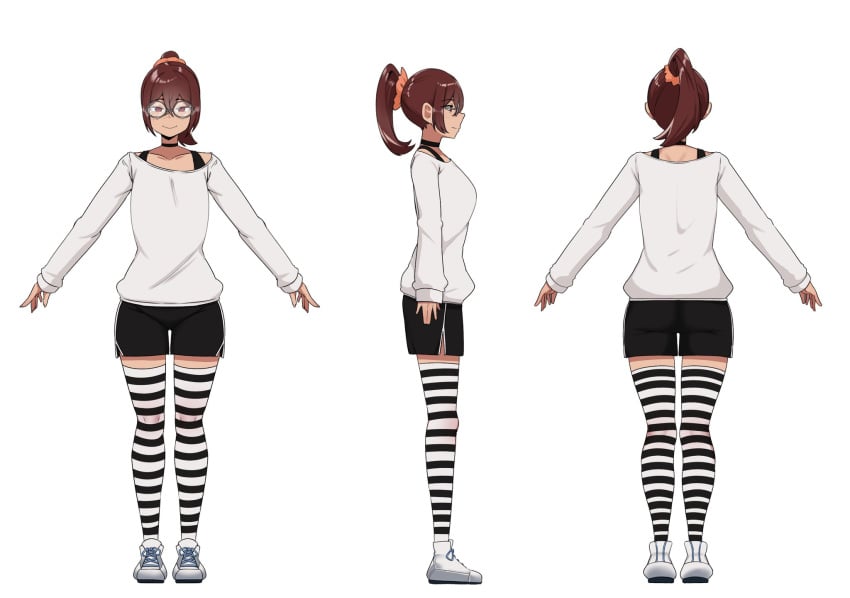 big_ass big_breasts big_butt big_thighs big_titties brown_hair brown_skin commission curvaceous curvaceous_female curvaceous_figure curvy curvy_figure female female_focus female_only glasses mocchi_(darkcuby001) nerd nerdy_female original original_character ponytail reference_sheet short_hair thigh_highs wozzu1