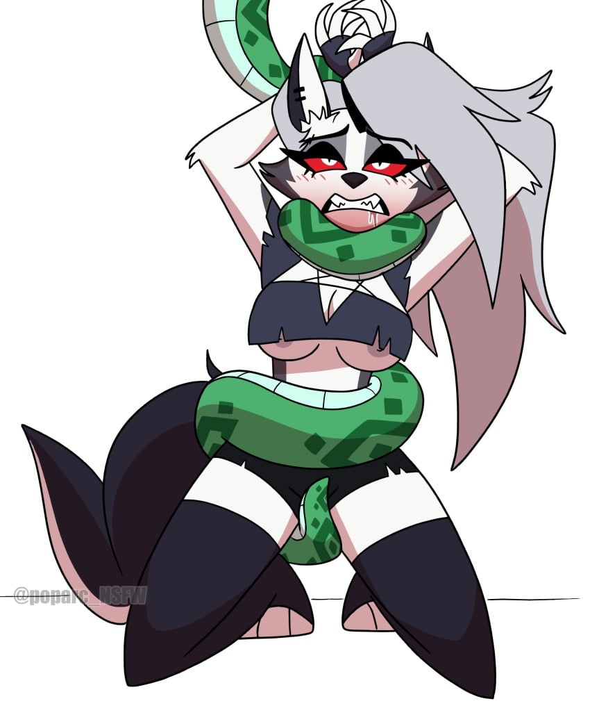 1girls bondage coils drool female furry heavy_blush helluva_boss loona_(helluva_boss) poparc_nsfw snake vivienne_medrano vivziepop