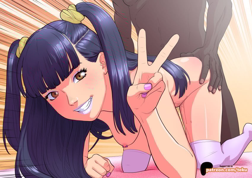 1boy 1girls big_penis black_hair dark-skinned_male dark_skin female human human_female interracial light-skinned_female light_skin male male/female nail_polish paty_(tekuho) penetration penis pussy tan_body tekuho