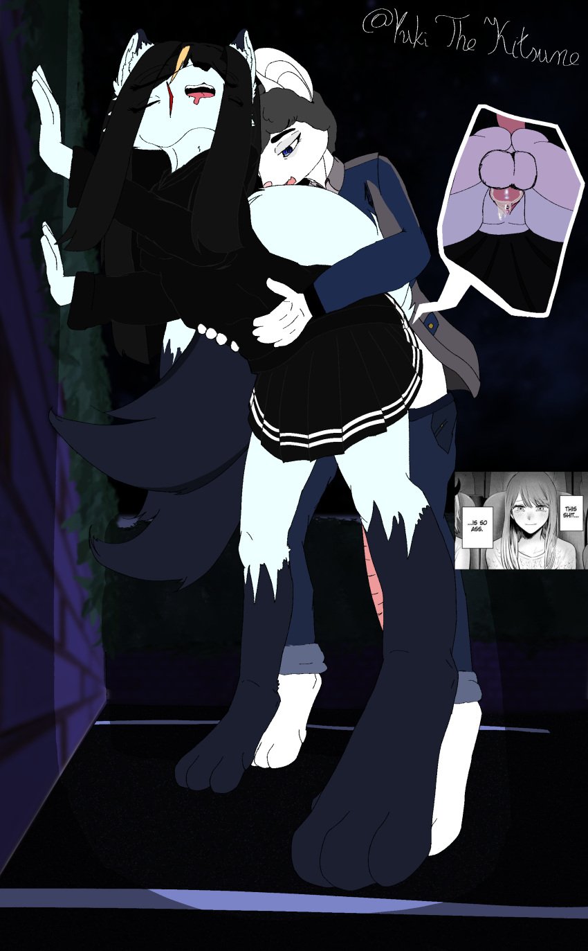 2_tails 4_eyes absurd_res american_opossum anthro arctic_fox balls black_hair bodily_fluids bottomwear canid canine close-up closed_eyes clothed clothed_sex clothing cum cum_in_pussy cum_inside denim denim_bottomwear denim_clothing denim_jacket denim_topwear dipstick_tail duo facial_markings female female_penetrated flat_colors fox from_behind_position fur genital_fluids genitals grey_hair hair head_markings hi_res hoodie jacket jeans leaking_cum leg_markings looking_pleasured looking_up low-angle_view male male/female mammal markings marsupial multi_eye multi_tail night pants penetration penis pleated_skirt pussy sex simple_background skirt socks_(marking) tail tail_markings topwear true_fox under_skirt_view virginia_opossum white_body white_fur yuki_nakamura yukithekitsune