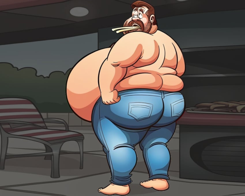 ai_generated belly_bulge belly_expansion big_belly drunk dumb_face fat fat_male gainer gaining_weight huge_ass illustration male male_only obese_male slob tight_clothing