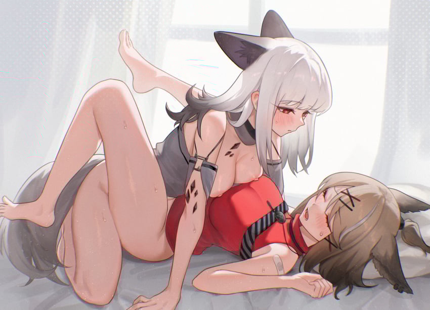alternate_version_available animal_ears arknights bottomless cutter_(arknights) female fox_girl frostleaf_(arknights) futanari hi_res kemonomimi red_eyes sex tail ysthl
