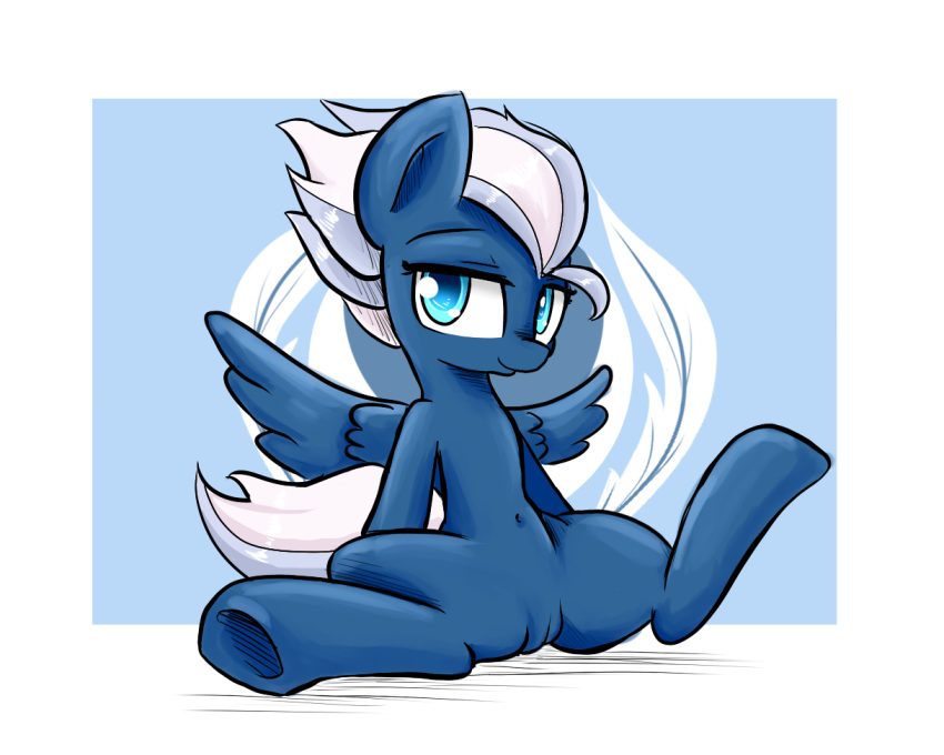 2015 blue_eyes disastral equine female feral friendship_is_magic hair looking_at_viewer mammal my_little_pony navel night_glider_(mlp) pegasus pussy smile solo spread_legs spreading two_tone_hair wings