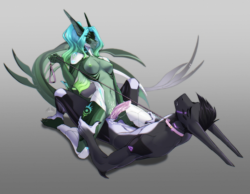 anthro athletic athletic_female athletic_male aurora_(kamikazekit) black_sclera bodily_fluids breasts clenched_teeth closed_eyes collar collar_only cowgirl_position cum cum_inside cum_on_belly cum_on_body cum_on_partner cum_on_penis cum_on_pussy cum_on_self cum_strand cum_string dark_body digital_media_(artwork) dominant dominant_female drark_(species) duo ear_piercing erect_nipples erection fangs female fin fish from_front_position genital_fluids genitals green_eyes grin grinding grinding_on_penis hand_on_belly hands_on_legs hands_on_thighs hi_res kneeling leaking_cum leaning leaning_backward leash leash_pull looking_at_another lying male male/female marine medium_breasts midriff narrowed_eyes navel nipples non-mammal_breasts nude on_back on_bottom on_top orgasm penis piercing power_bottom pussy satisfied sex shark simple_background smile smiling_at_another smiling_at_partner smirk smirking_at_partner stc3000 submissive submissive_male tail teeth three-quarter_view white_body