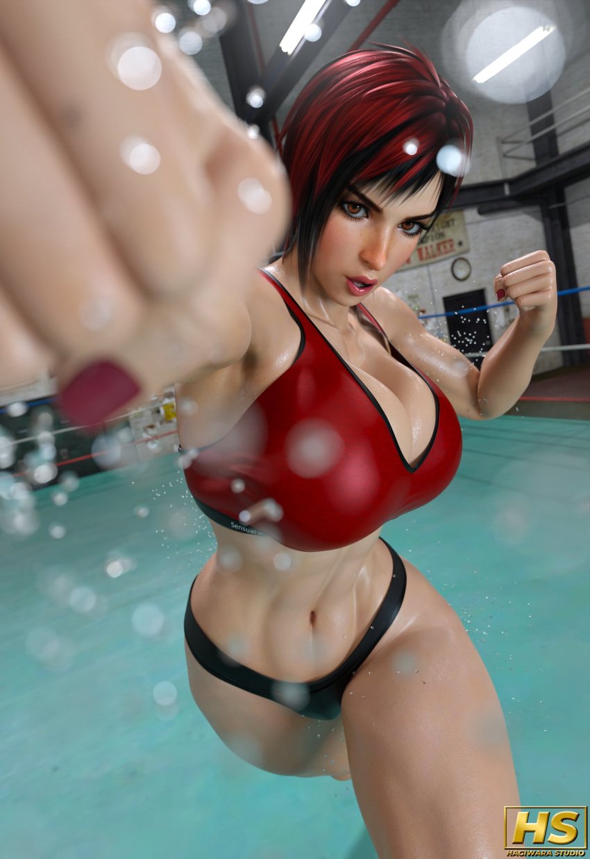 1girls 3d ass big_ass big_breasts breasts dead_or_alive female fit fit_female hagiwara_studio highres mila_(doa) pinup red_hair solo solo_female tagme thick_thighs