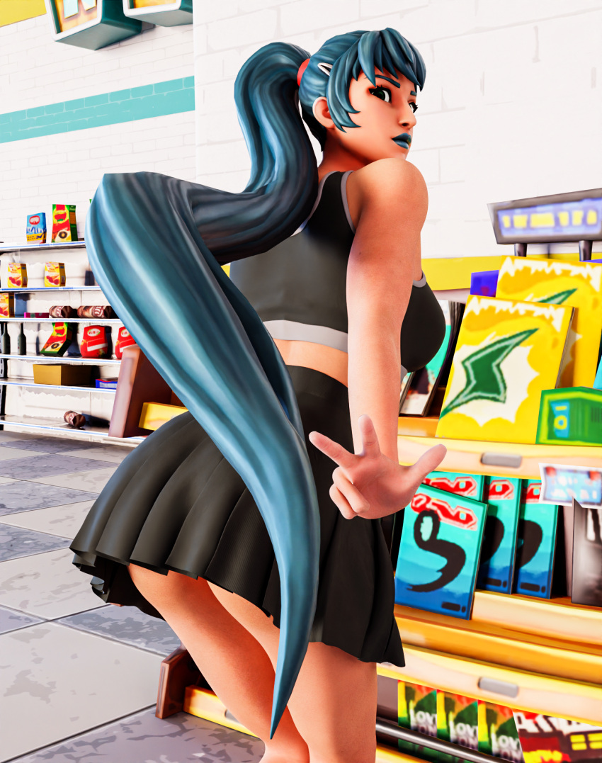 1_female 3d ass blender blue_hair bubble_butt captain_hypatia captain_hypatia_(fortnite) dick female female_only fortnite full_body long_ponytail penis ponytail sexy_body short_skirt skirt tease tennis tennis_skirt upskirt