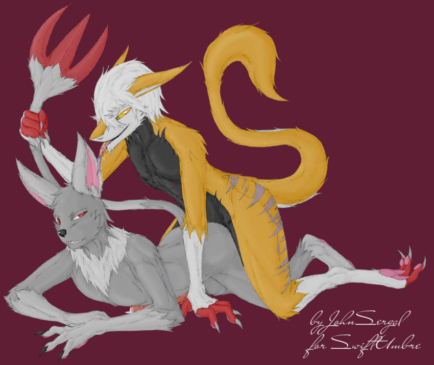 anal anthro ass bisexual cum fan_character female johnsergal johnsergal_(character) kemono licking male penis precum sergal sex swiftumbre_(character) yaoi