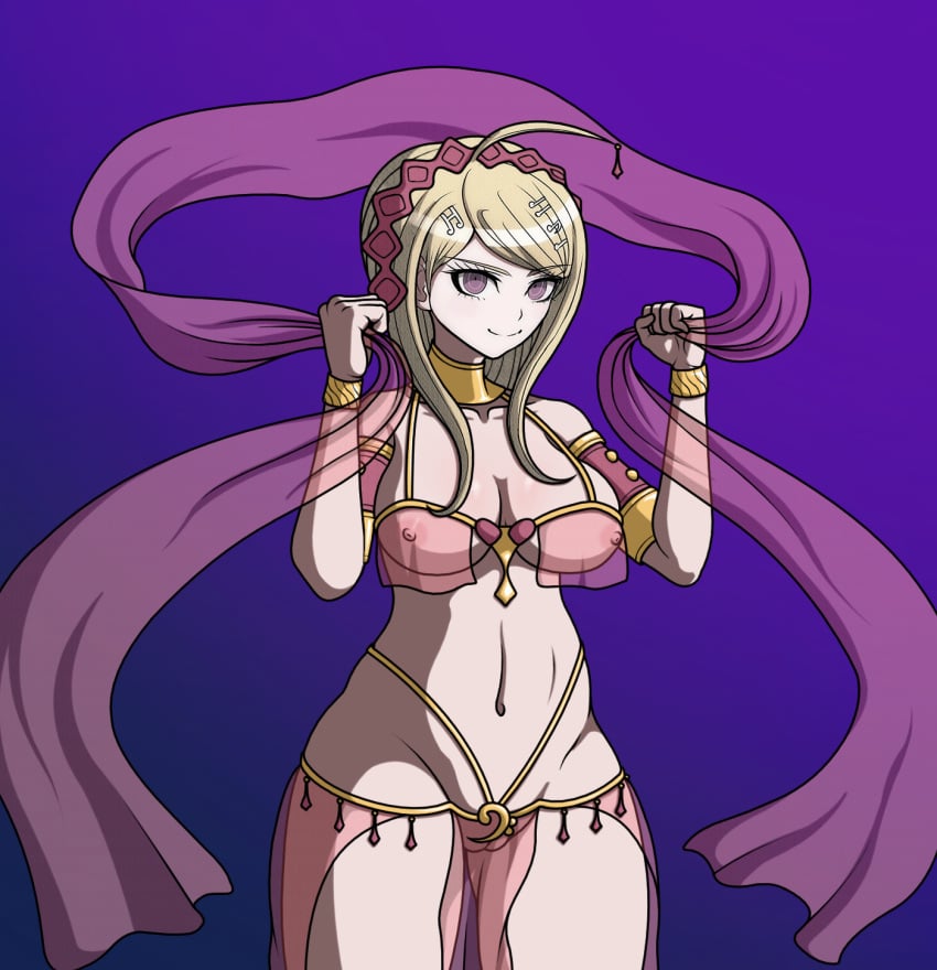 1girls akamatsu_kaede belly_dancer_outfit cheeeeeeeeeeeeen danganronpa danganronpa_v3 gold_jewelry hagoromo harem_outfit see-through_clothing sprite_edit