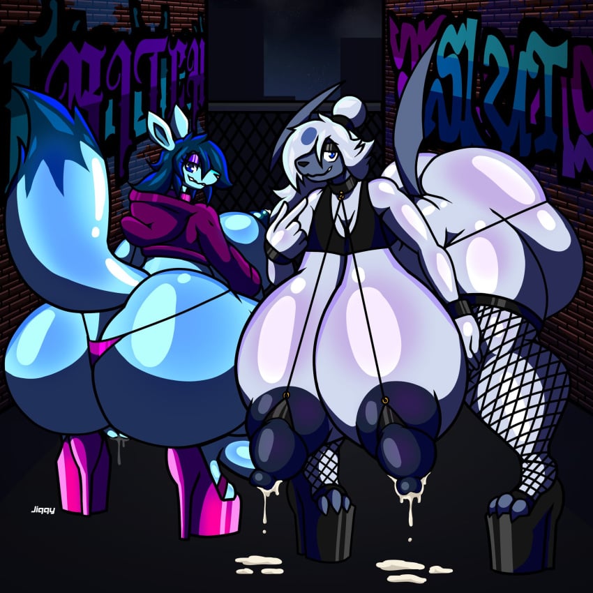 2girls absol anthro ass_bigger_than_head breasts_bigger_than_head busty eeveelution female female_only furry furry_only glaceon huge_ass huge_breasts huge_nipples hyper hyper_ass hyper_breasts hyper_nipples jiggy_artist lactation nipples pokémon_(species) pokemon