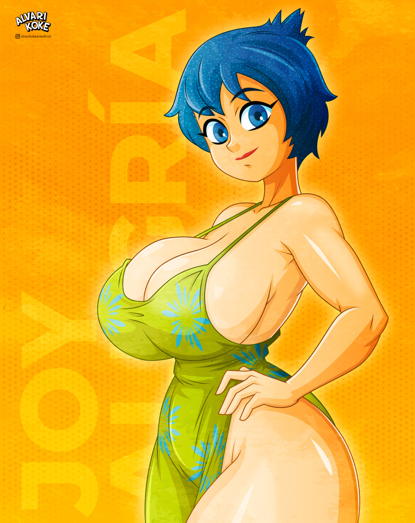 1girls 2024 alvarikokearte big_breasts blue_eyes blue_hair breasts curvaceous curvy curvy_body curvy_figure disney dress female_only hand_on_hip hi_res high_resolution highres huge_breasts inside_out inside_out_2 joy_(inside_out) pixar short_hair short_hair_female solo solo_female solo_focus tagme thick_thighs thighs yellow_body yellow_skin