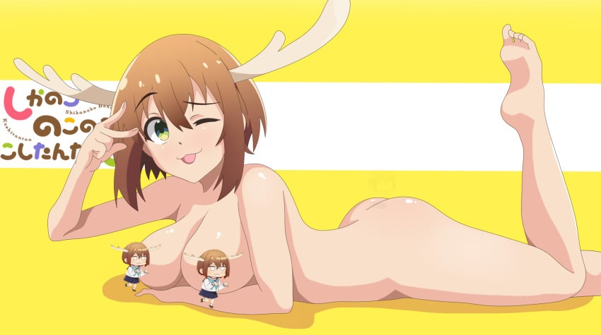 1girls 2024 :3p big_breasts breasts brown_hair censored covered_nipples covering deer_girl hi_res indigopencil leg_up light-skinned_female light_skin lying lying_on_stomach my_deer_friend_nokotan naked naked_female nude nude_female posing shikanoko_noko shikanoko_nokonoko_koshitantan solo