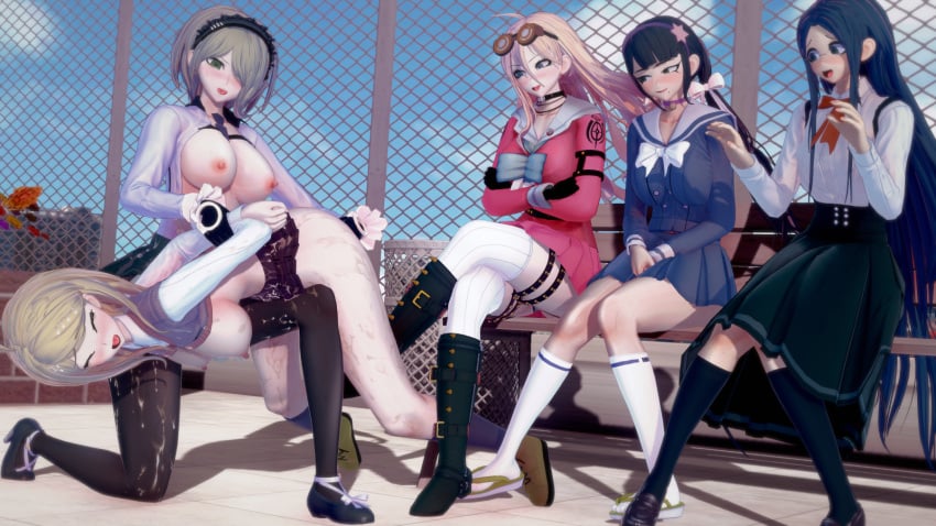 3d akamatsu_kaede breasts chabashira_tenko danganronpa danganronpa_v3 exhibitionism fingering fingering_partner iruma_miu koikatsu large_breasts leon_(artist) shirogane_tsumugi toujou_kirumi yuri