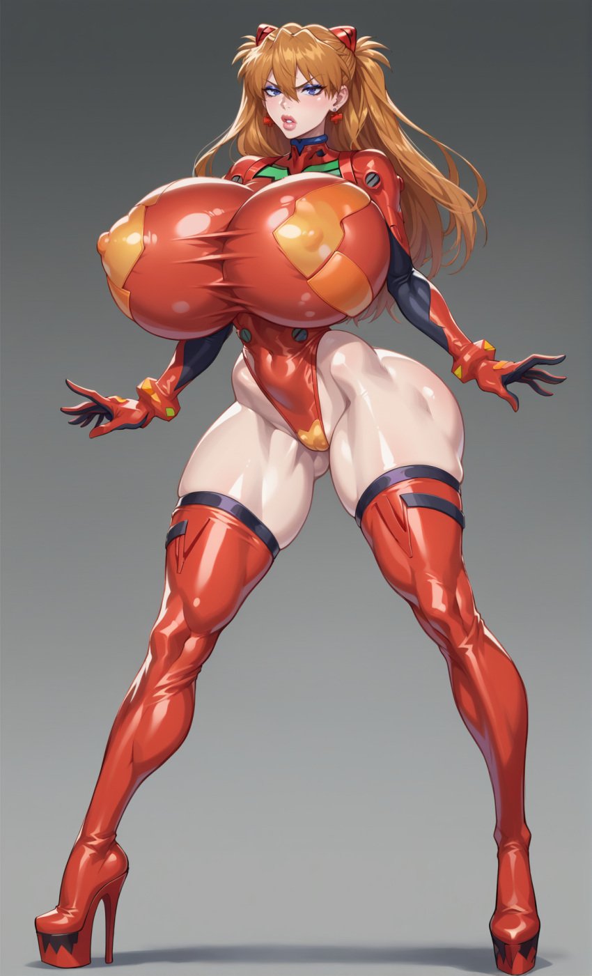 1girls ai_generated asuka_langley_sohryu bimbo covered_nipples gigantic_breasts high_heels highleg huge_breasts leotard long_hair neon_genesis_evangelion neopn_genesis_evangelion orange_hair otace platform_heels puckered_lips slim_waist thick_thighs thighhighs wide_hips