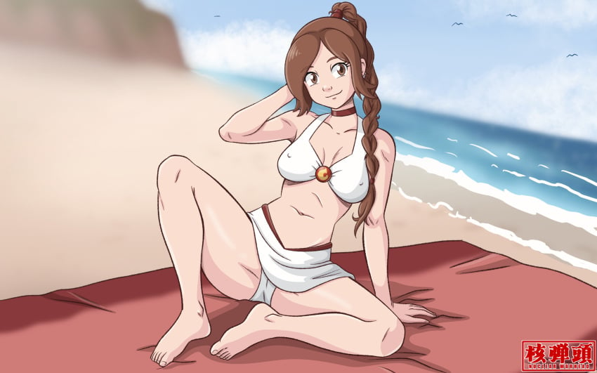 1girls avatar_the_last_airbender beach brown_hair female female_only human nuclear_warhead pale_skin solo swimsuit ty_lee