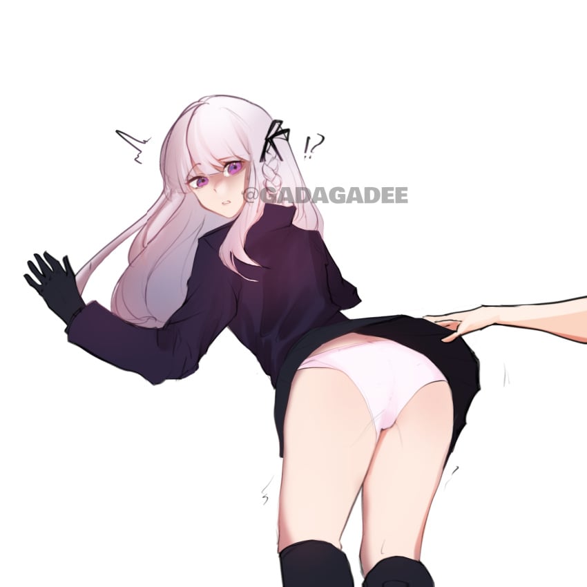 1girls ass assisted_exposure danganronpa danganronpa:_trigger_happy_havoc danganronpa_1 female gadagadee human kirigiri_kyouko panties skirt_lift