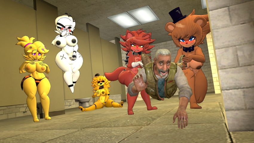 abs animatronic anthro ass balls bathroom bathroom_floor bear being_pulled big_ass big_breasts black_eyes blush breast_grab breasts cally3d chicken chiku_(cryptia) dragging eli_vance fap_nights_at_frenni's feet female_gang_bang female_masturbation female_rapist fexa_(cally3d) fox fredina_(cally3d) furry furry_female futa_on_female futanari gang_bang garry's_mod genitals giggle golden_fredina_(cally3d) holding_penis huge_breasts marie_(cally3d) nipple_piercing nipples orgy panties puppet_(cally3d) purple_eyes rape raped red_hair scared tail taunting thick_thighs white_body white_eyes white_hair yellow_body yellow_eyes yellow_hair