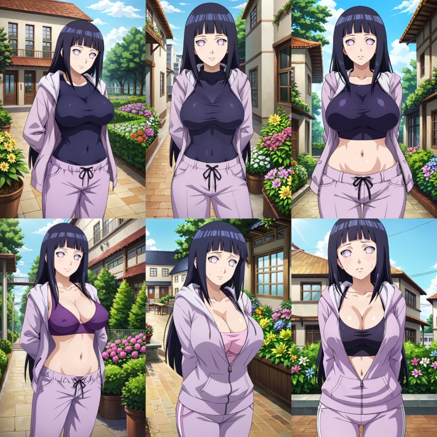 ai_generated b black_hair civitai collage hyuuga_hinata multiple_views naruto naruto_(series) naruto_shippuden no_pupils open_jacket purple_eyes tank_top tanktop zipper