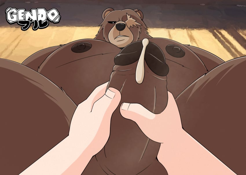 anthro balls bear ben_bigger big_balls big_muscles big_nipples big_pecs big_penis bodily_fluids brown_body brown_fur cum cum_on_penis cumshot duo ejaculation erect_nipples erection eye_scar facial_scar fur gendomx genital_fluids genitals handjob hi_res human human_on_anthro interspecies larger_anthro larger_male male male/male mammal mihoyo musclegut muscular nipples nude orgasm pecs penile penis scar sex size_difference smaller_human smaller_male zenless_zone_zero