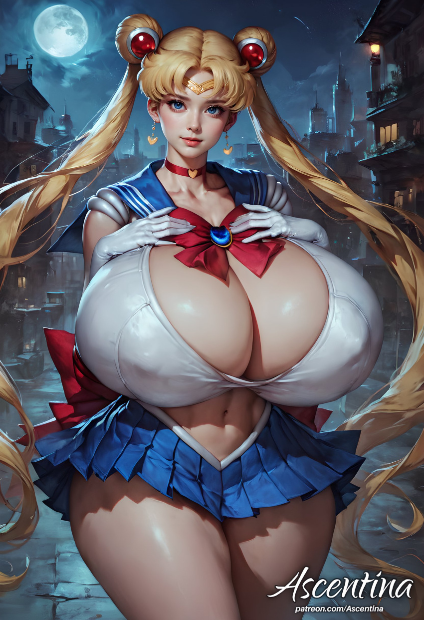 1girls ai_generated ascentina big_breasts bishoujo_senshi_sailor_moon clothing female_only gigantic_breasts sailor_moon skirt solo solo_female tagme