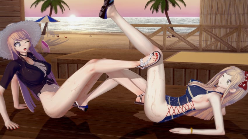 3d beach danganronpa danganronpa:_trigger_happy_havoc danganronpa_1 danganronpa_2:_goodbye_despair footjob junko_enoshima koikatsu leon_(artist) rubbing_pussy sonia_nevermind super_danganronpa_2 swimsuit wet_pussy yuri