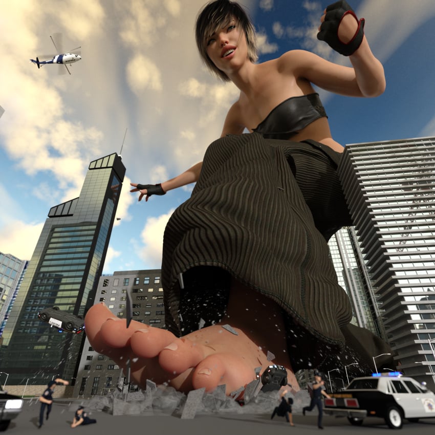 1girls 3d 3d_(artwork) anttiergod building buildings destruction fingerless_gloves giant_woman giantess gloves light-skinned_female light_skin original original_character piercing punk punk_girl short_hair sitting sitting_down teenage_girl teenager tomboy