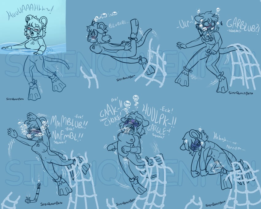 anthro asphyxiation breasts clothed dead death diving_suit drowning dying female_death flippers mouse mouse_girl mouse_humanoid original_character scuba sirenqueenpan stuck tagme trapped underwater