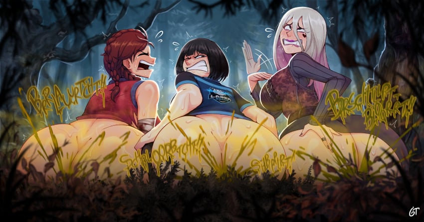 3girls bush bushes dead_by_daylight fart feng_min gassy_tank gassytank gastank meg_thomas sable_ward scat shitting tagme tagme_(character)