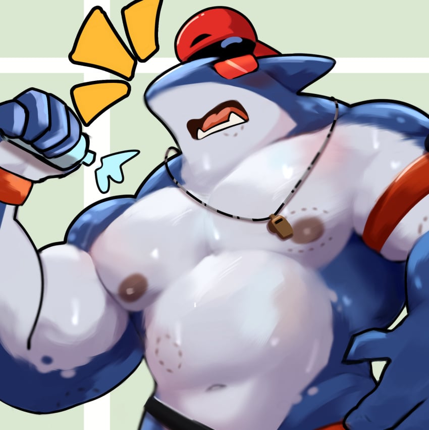 bara bite_mark bite_marks breasts deedea fortnite gay hickey hickey_marks lifeguard male male_focus male_only safety_first_steve_(fortnite) shark solo solo_focus solo_male