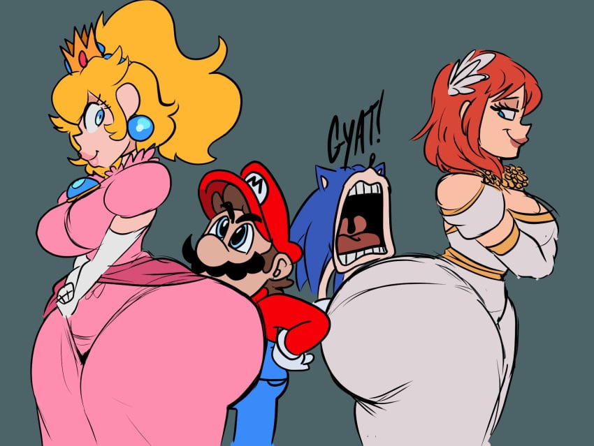 2boys 2girls 2girls2boys blonde blonde_female blonde_hair blonde_hair_female blue_eyes breasts crown female hedgehog height_difference large_ass lemonadepikachu male mario mario_(series) nintendo orange_hair princess_elise princess_peach red_hair sega size_difference sonic_(series) sonic_the_hedgehog tall_female taller_girl