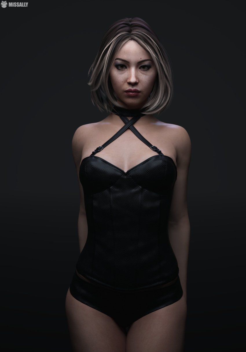 asian asian_female bob_cut emily_davis female highres missally pale-skinned_female pale_skin solo standing tight_clothing until_dawn video_game_character