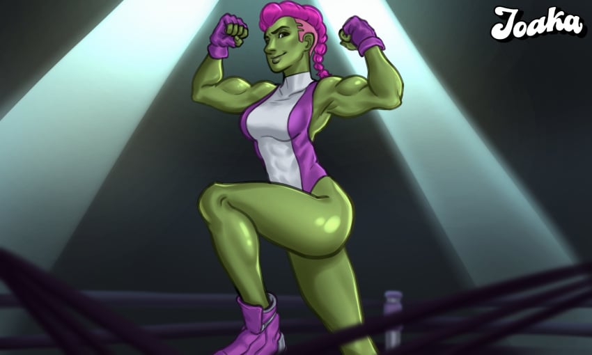 1girls 2025 2d 2d_(artwork) athletic athletic_female bridget_(summertime_saga) cosplay digital_drawing_(artwork) digital_media_(artwork) female female_focus female_only green_body green_skin joakadraws looking_at_viewer marvel marvel_comics muscle_mommy muscular muscular_female outfit pink_hair pose posing she-hulk she-hulk_(cosplay) showing_off smile smiling solo solo_focus standing summertime_saga thick_thighs watermark