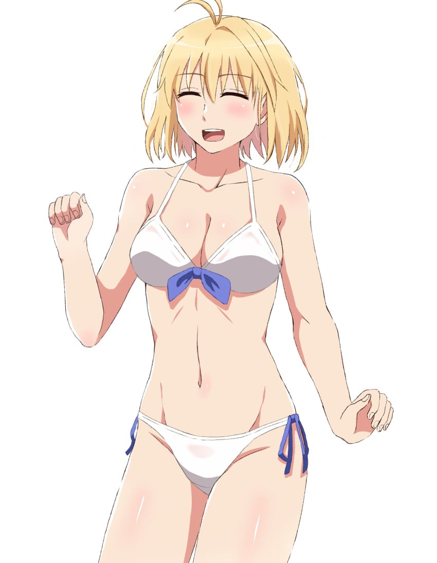 arcueid_brunestud big_breasts blonde_hair blush boobs breasts cleavage huge_breasts large_breasts melty_blood posing red_eyes short_hair smile swimsuit thighs tsukihime tummy type-moon weilaizuigao703