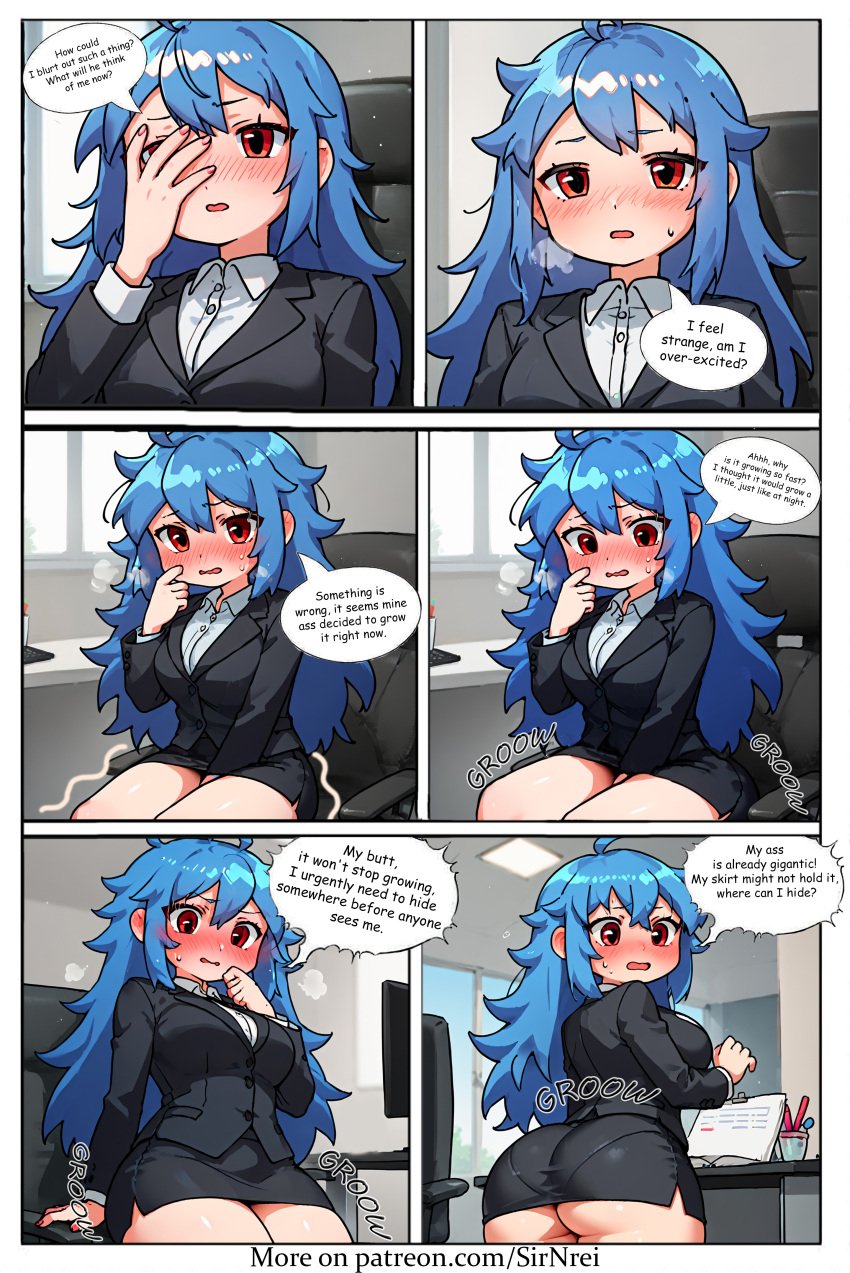 1girls_ass _butt ai_generated artist_sirnrei ass_bigger_than_head ass_cleavage ass_expansion big_ass blue_eyes blue_hair blush breasts comic drinking female female_only headband hourglass_expansion hourglass_figure huge_ass hyper_ass hyper_breasts multiple_girls nude office_lady official_alternate_costume savi sirnrei