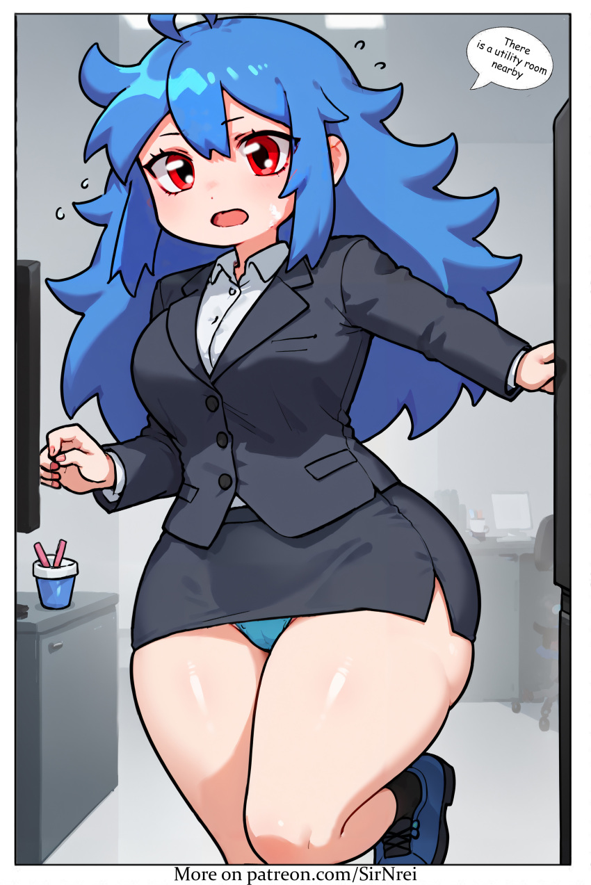 1girls_ass _butt ai_generated artist_sirnrei ass_bigger_than_head ass_cleavage ass_expansion big_ass blue_eyes blue_hair blush breasts comic drinking female female_only headband hourglass_expansion hourglass_figure huge_ass hyper_ass hyper_breasts multiple_girls nude office_lady official_alternate_costume savi sirnrei