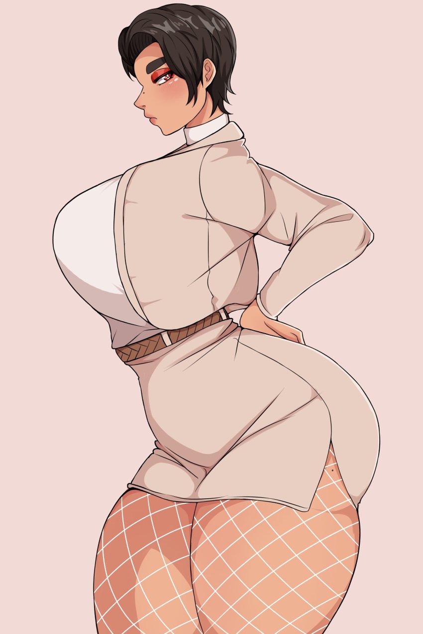 big_ass big_breasts black_hair demondog17 fishnets huge_ass huge_breasts looking_at_viewer office_lady short_hair