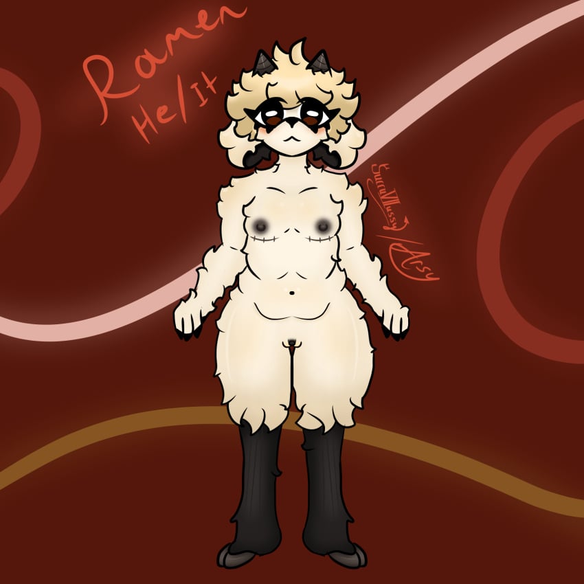 1:1 anthro big_clitoris bovid caprine clitoris dark_nipples fluffy fur genitals hi_res male mammal model_sheet sheep solo succu7ussy trans_man transgender white_body white_fur