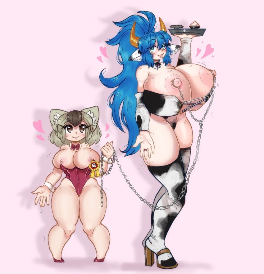 big_breasts cow_girl donutbuttz leash maid milk nipple_slip short shortstack size_difference