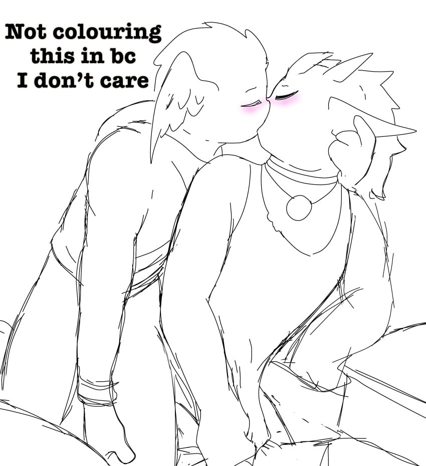 black_and_white blush gay jevin_(sprunki) kissing male/male no_color outline raddy_(sprunki) sex sprunki text