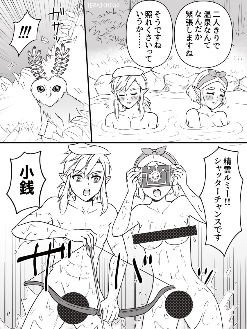 1boy 1girls breasts censored female ichigobotw2 link link_(breath_of_the_wild) link_(tears_of_the_kingdom) male princess_zelda tagme the_legend_of_zelda water zelda_(breath_of_the_wild) zelda_(tears_of_the_kingdom)