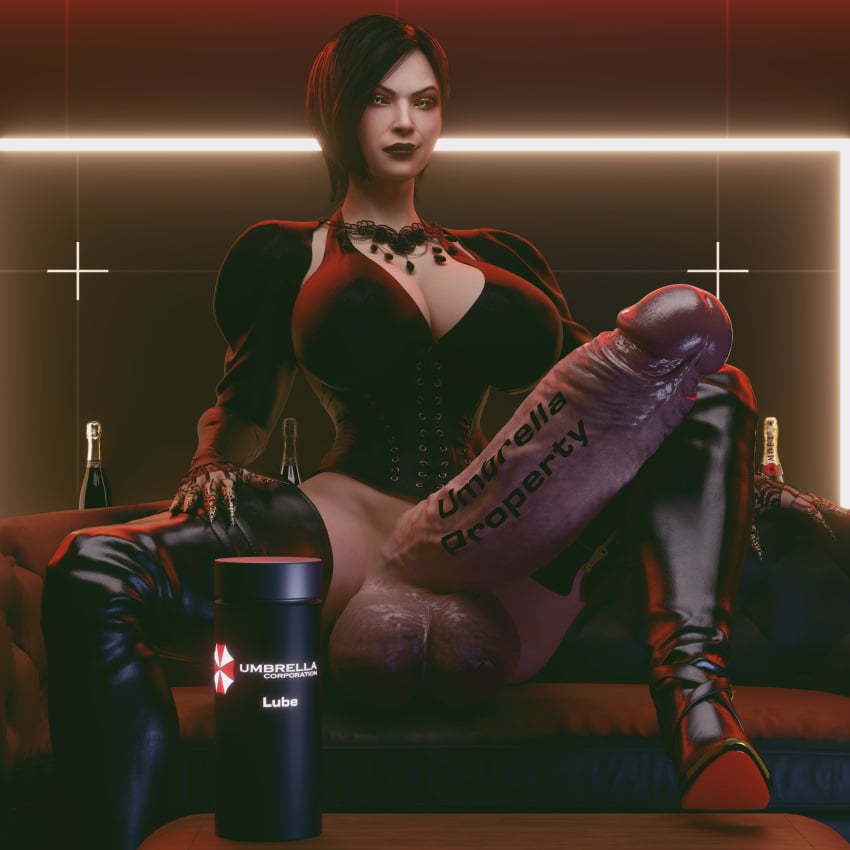 3d ada_wong big_breasts big_penis black_hair boots bright_pupils claws futa_only futanari high_heels lipstick looking_at_viewer manufatura mommy resident_evil self_upload short_hair solo_futa veiny_penis