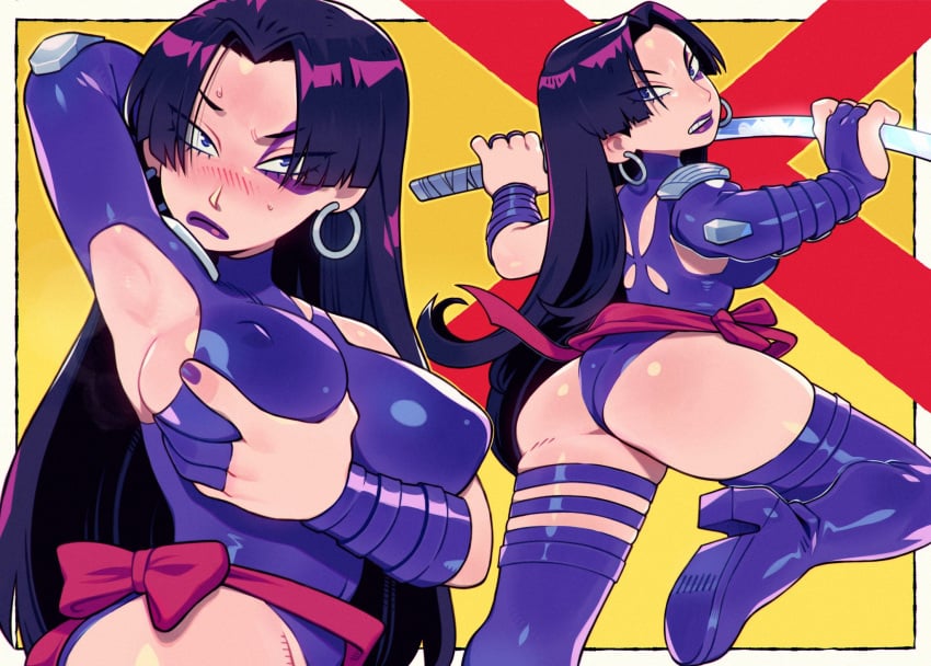 1girls 2d absurd_res armpit ass back_view heels hi_res marvel marvel_rivals psylocke psylocke_(marvel_rivals) sideboob speedoru speedosausage vengeance_psylocke