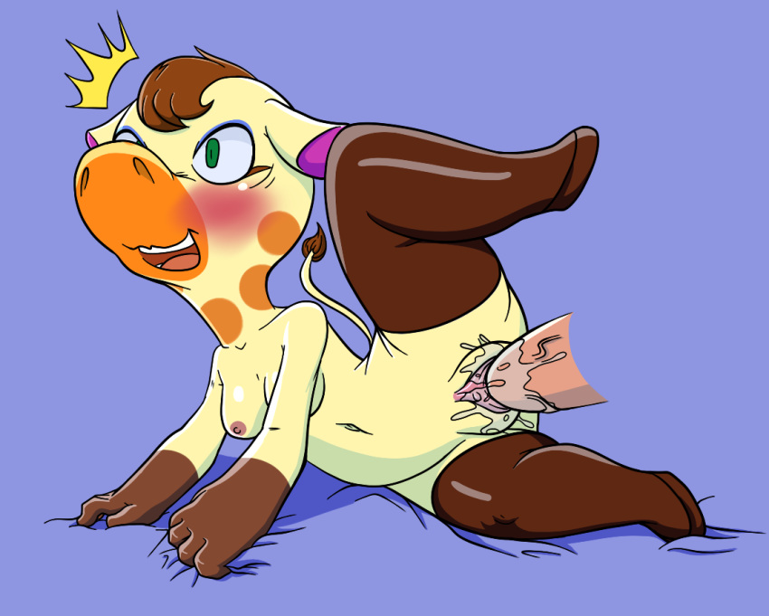 aku_no_novi animal_crossing anthro breasts erection eyewear female giraffe gracie_(animal_crossing) male mammal nintendo penis solo_focus straight video_games