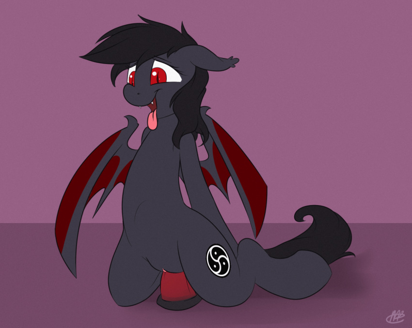 2015 anus bat_pony bedroom_eyes black_hair clitoris clothing cutie_mark fan_character female fur hair half-closed_eyes long_hair looking_at_viewer looking_back lying mammal meggchan membranous_wings my_little_pony open_mouth plain_background presenting pussy qetesh raised_tail rear_view red_eyes solo thestral tongue tongue_out wings