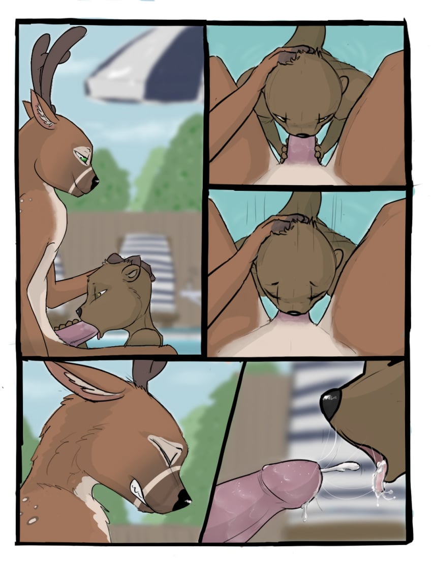 anthro cervine comic cum cum_in_mouth cum_inside deer duo fellatio koba male mammal multiple_males mustelid oral otter penis pov yaoi