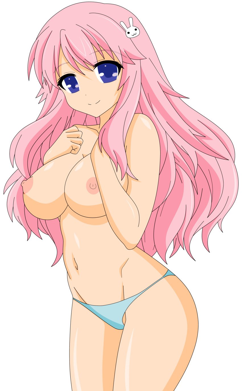 absurdres areolae artist_request baka_to_test_to_shoukanjuu bare_midriff blue_eyes breasts busty cleavage female female hair_ornament hairclip highres himeji_mizuki hips legs long_hair looking_at_viewer mound_of_venus navel nipples nude nude_filter open_mouth photoshop pink_hair pussy smile solo standing thighs tongue transparent_background uncensored vector_trace