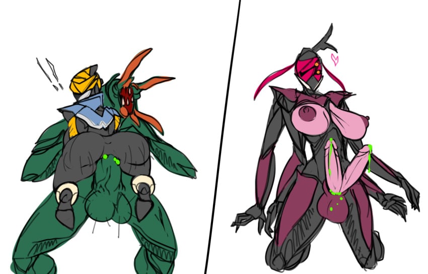 1boy 1futa 1girls 4_arms alien ancient_disruptor armor balls big_breasts breasts diphallia diphallism female futanari humanoid_penis infested_(warframe) intersex lewdreaper male mesa_(warframe) monster multi_arm multi_limb multi_penis muscular muscular_male nipples penetration penis sex straight tenno tentacle vaginal_penetration warframe