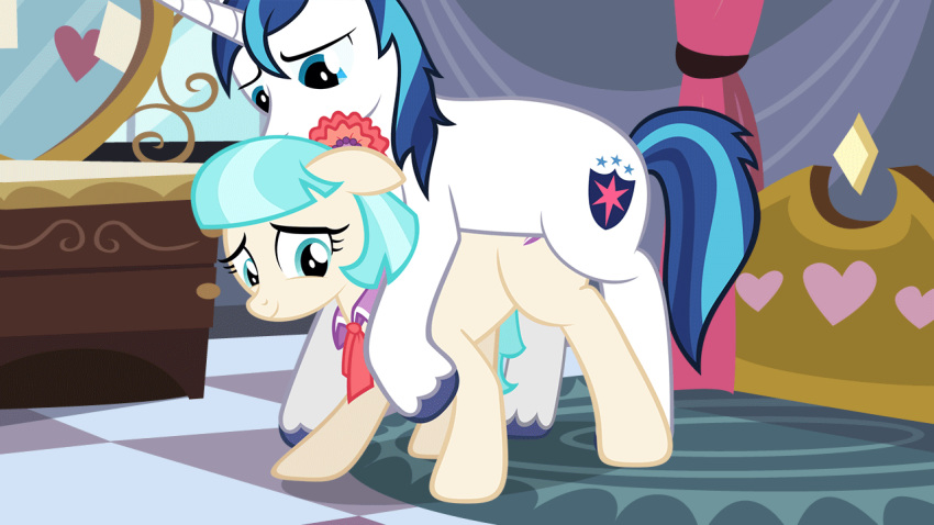 2015 animated blue_eyes blue_hair coco_pommel cutie_mark duo equine female friendship_is_magic hair horn horse inside male mammal mounted my_little_pony pony sex shining_armor_(mlp) spectre_z straight two_tone_hair unicorn