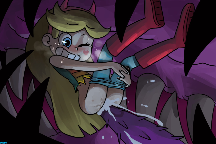 blonde_hair clenched_teeth clothing cum cum_inside female ikll lakilolom long_hair male monster penetration penis sex size_difference star_butterfly star_vs_the_forces_of_evil straight_hair torn_clothes vore